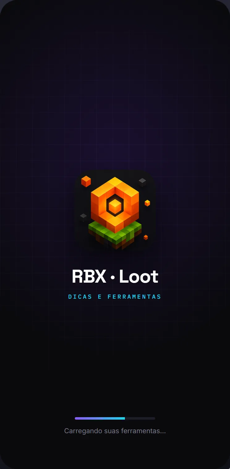 Tela de abertura do app RBX · Loot
